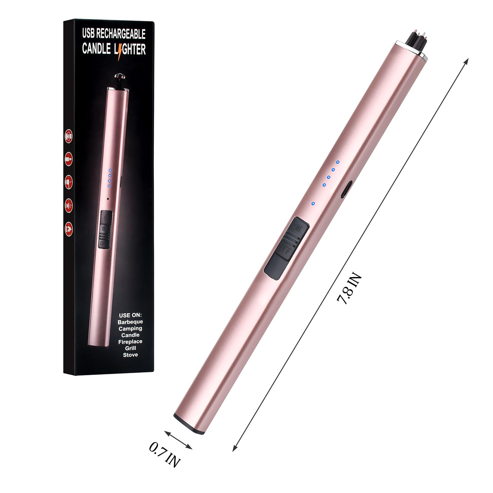 Electric Candle Lighter Rechargeable USB: Mothers Day Birthday Gifts for Mom Women Her Windproof Flameless Dual Arc Camping Kitchen Lighters for Candle Safety Lock Christmas Stocking Stuffers