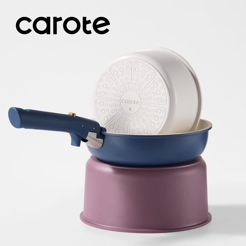 CAROTE Ceramic Pots and Pans Set Non Stick, Nonstick Kitchen Cookware Sets with Lid, Detachable Handle Sauté Pan Set, Non Toxic Frying Pan, Oven Safe, Induction Ready, Cream White