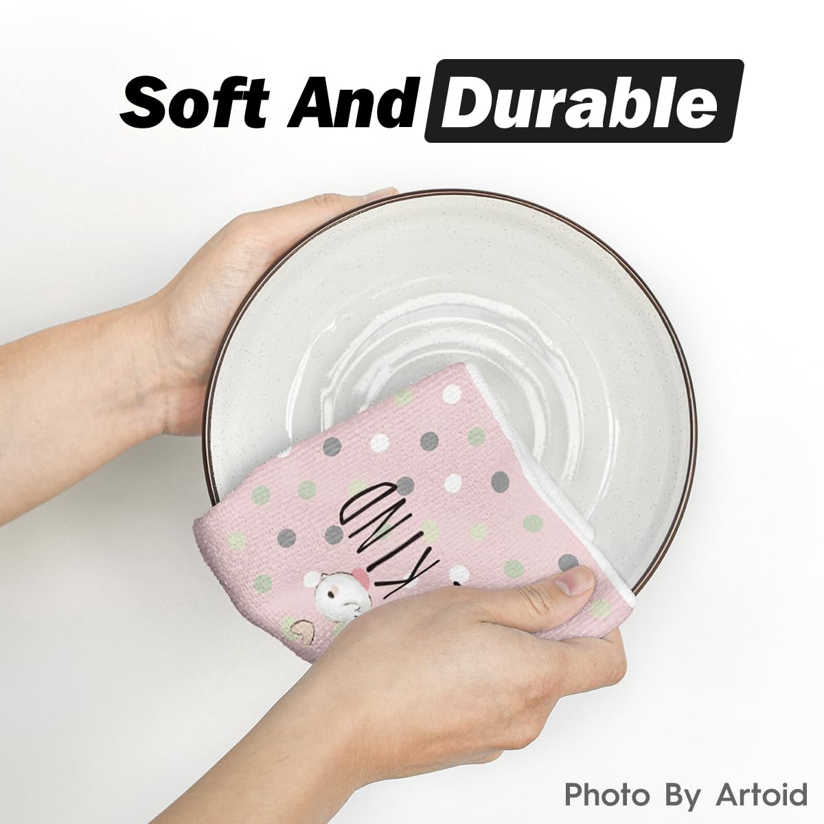 Artoid Mode Pink Bunny Rabbit Ears Floral Leaves Easter Kitchen Towels Dish Towels, 18x26 Inch Be Kind Seasonal Decoration Hand Towels Set of 4