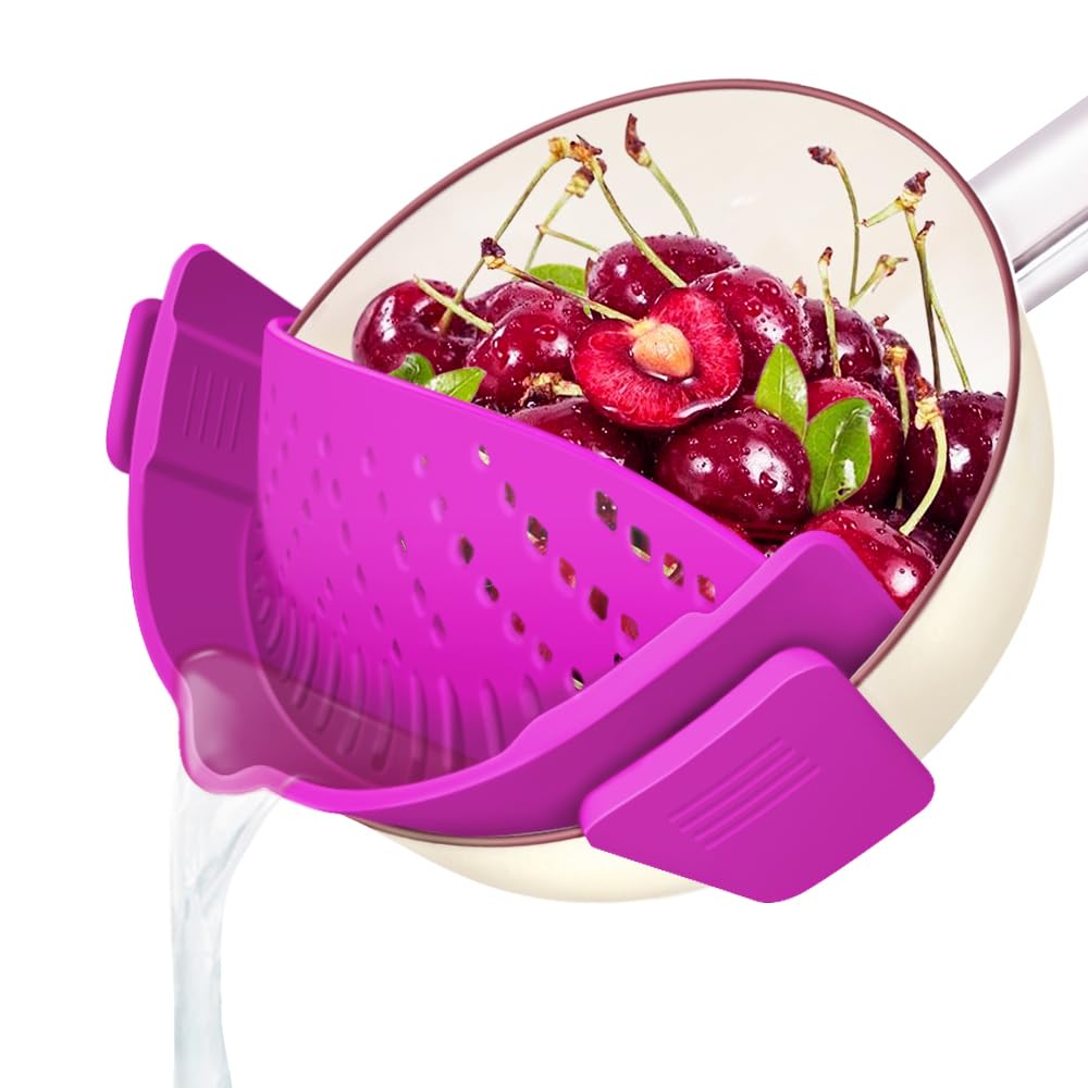 YEVIOR Clip on Strainer for Pots Pan Pasta,Silicone Food Pan Strainer | Food-grade BPA-free,Kitchen Food Strainer for Spaghetti, Pasta,Vegetable Fruits Fits All Bowls and Pots (Green)