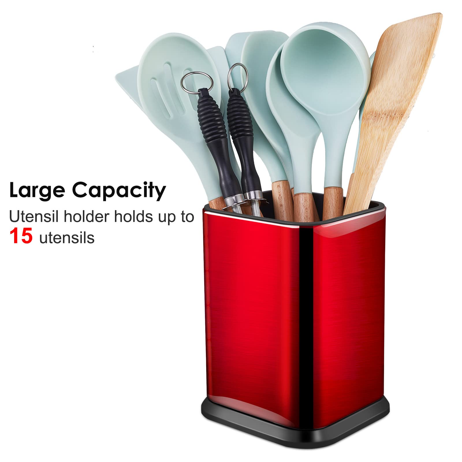 RedCall Stainless Steel Kitchen Utensil Holder for Countertop, Spoon Spatula Organizer,Modern Rectangular Large Cooking Utensil Caddy Counter,Utensil Crock Silver