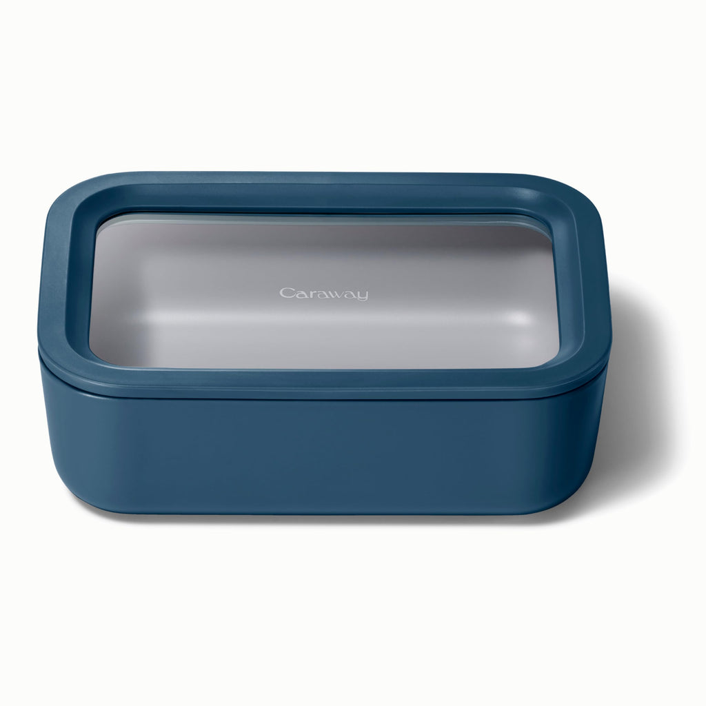 Caraway Glass Food Storage - 6.6 Cup Glass Container - Ceramic Coated Food Container - Non Stick Lunch Box Container with Lids - Dishwasher, Oven, & Microwave Safe - Cream