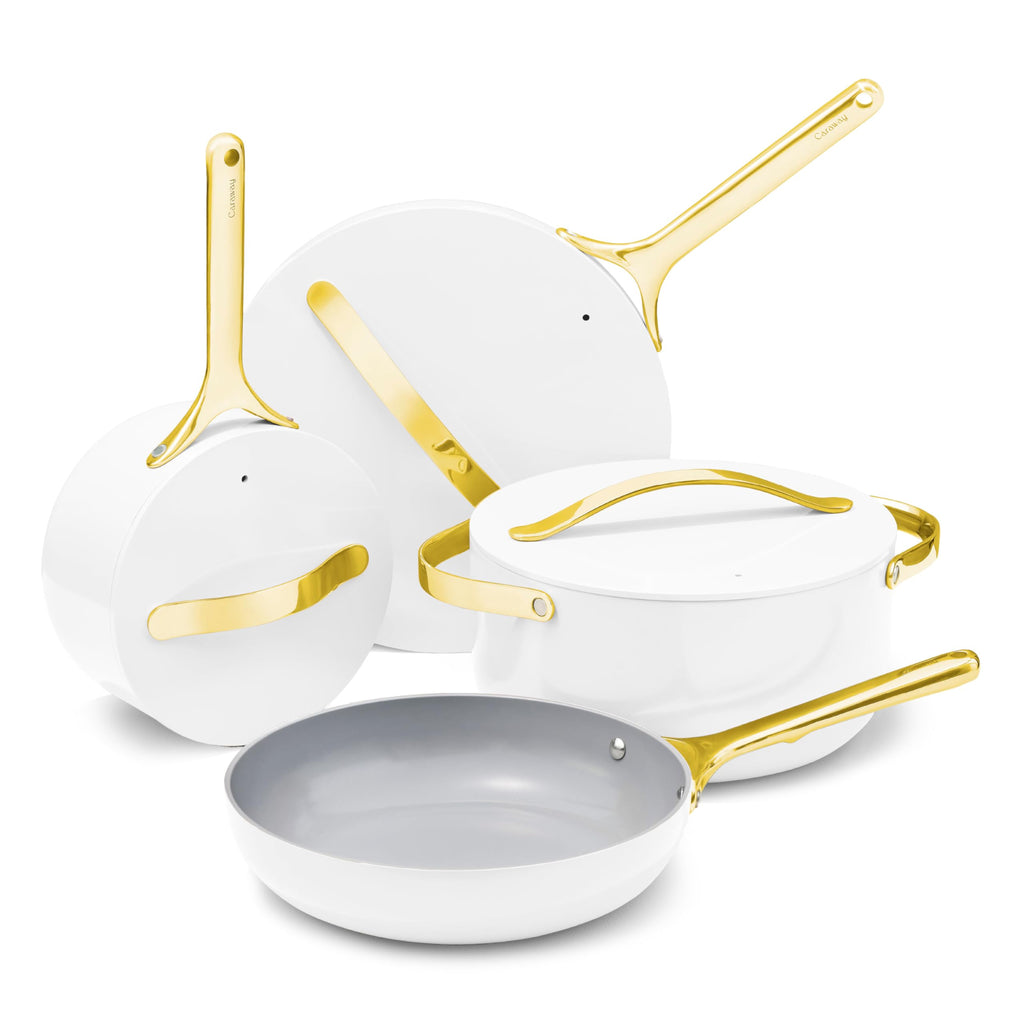Caraway Non-stick Ceramic Cookware Set (12 Piece) Pots, Pans, Lids and Kitchen Storage - PFAS & PFOA Free - Oven Safe Pan Set & Compatible with All Stovetops - Cream