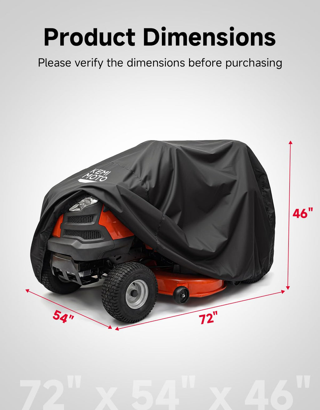 KEMIMOTO Riding Lawn Mower Cover with Windproof Buckle, Universal Fit for Riding Lawnmowers with decks up to 54'', Compatible with John Deere, Husqvarna, Cub Cadet, Toro, Ryobi, 420D Oxford