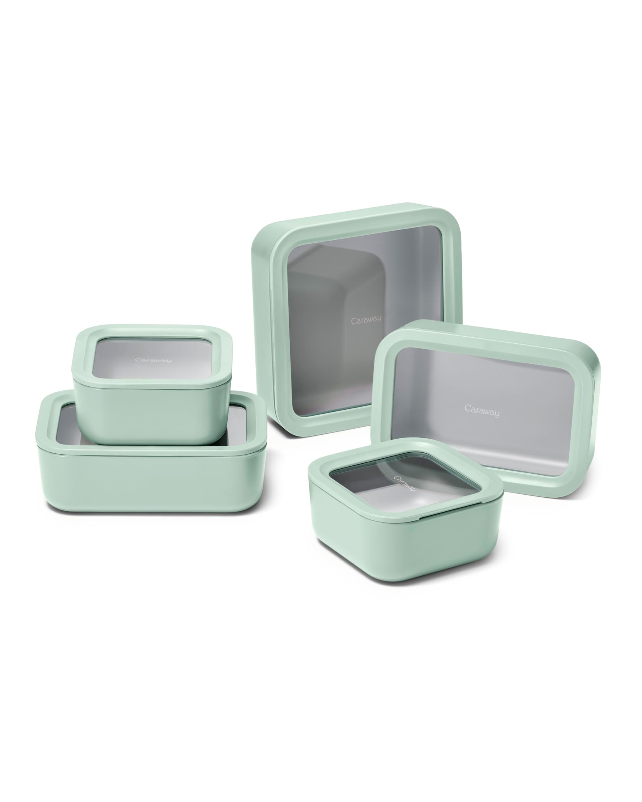 Caraway 13pc Glass Food Storage Container Set - Easy to Store, Non Toxic Lunch Box - with Glass Lids - Includes Storage Organizer - Cream