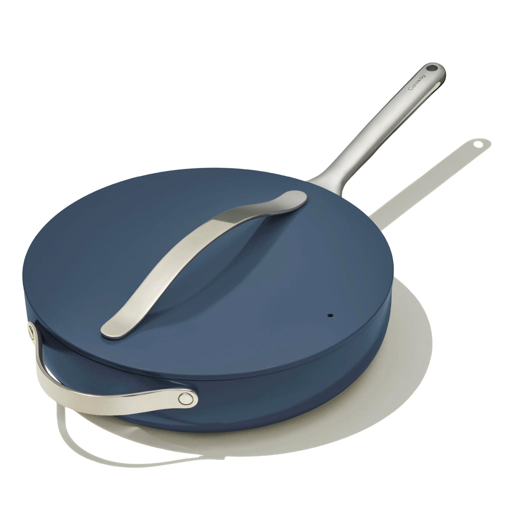 Caraway Nonstick Ceramic Sauté Pan with Lid (4.5 qt, 11.8") - Non Toxic, PTFE & PFOA Free - Oven Safe & Compatible with All Stovetops (Gas, Electric & Induction) - Cream