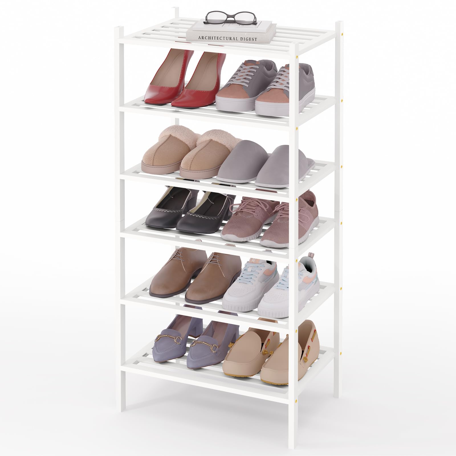 Smiry Bamboo Shoe Rack 3-Tier, Stackable Wooden Shoe Organizer for Entryway & Closet, Free Standing Wood Shoe Storage Shelf for Front Door & Small Spaces, Natural