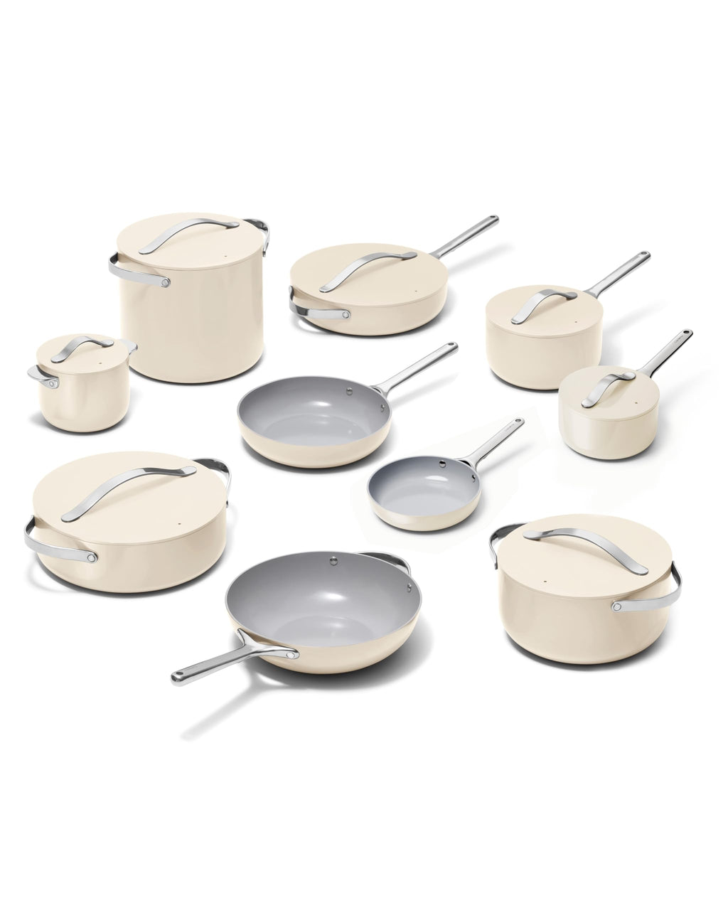 Caraway Non-stick Ceramic Cookware Set (12 Piece) Pots, Pans, Lids and Kitchen Storage - PFAS & PFOA Free - Oven Safe Pan Set & Compatible with All Stovetops - Cream