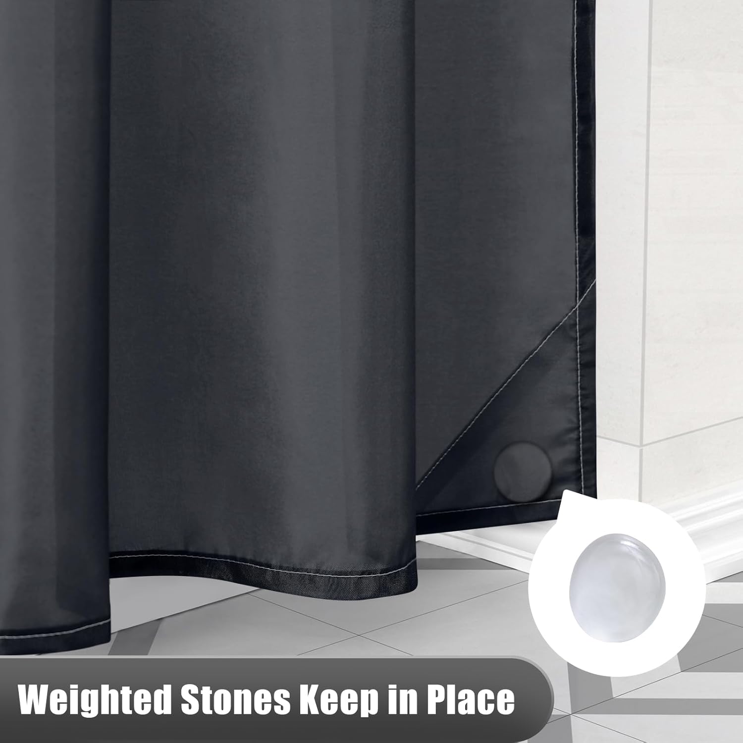 OLANLY Luxury Black and Grey Ombre Shower Curtain Sets with 12 Hooks, Waterproof and Washable Decorative Shower Curtains for Bathroom, 72x72 Inches