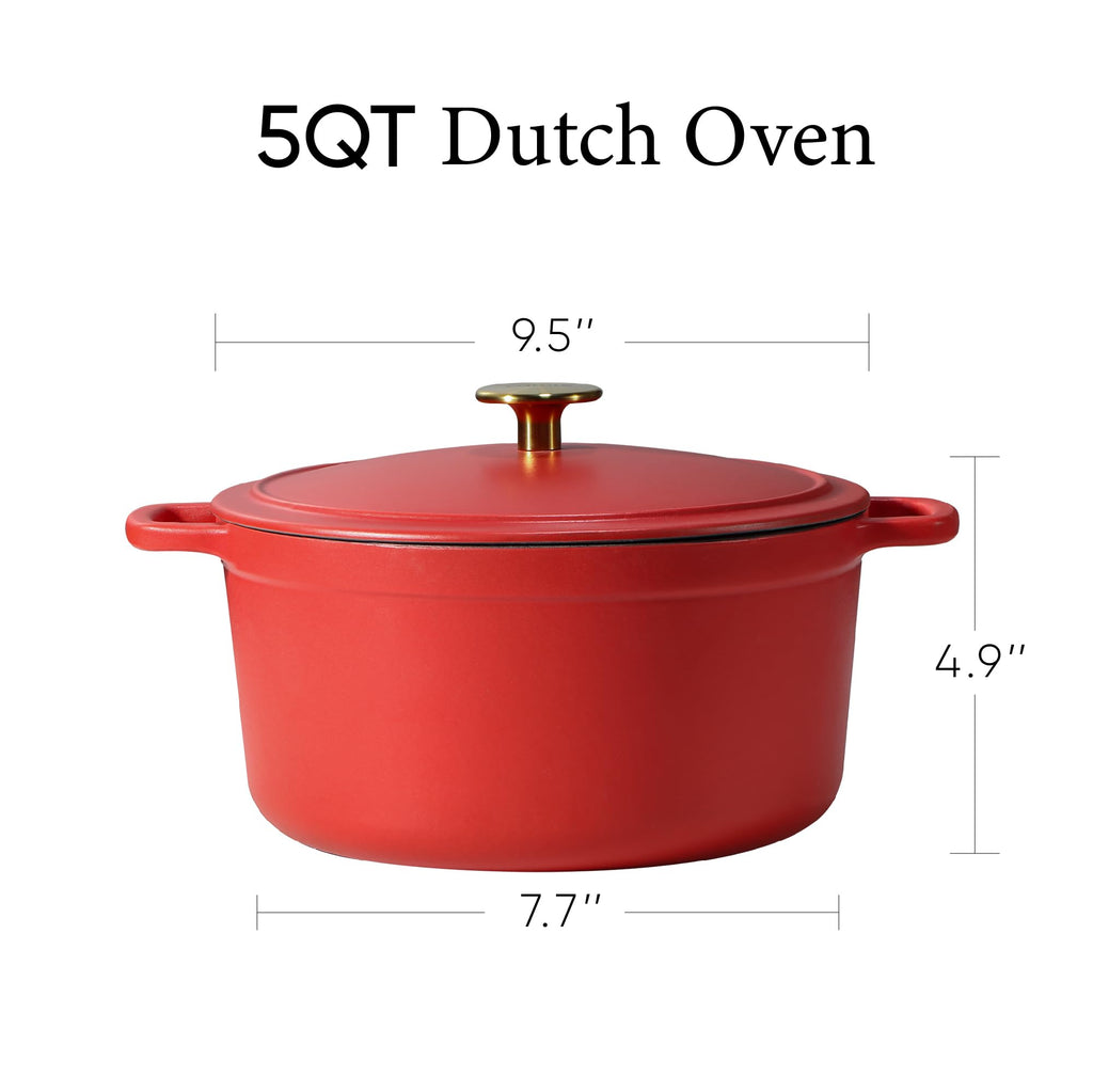 CAROTE 5QT Enameled Cast Iron Dutch Oven Pot with Lid, Heavy-Duty Dutch Oven for Sourdough Bread Baking, Braising, Stews, Roasting, Healthy & Non-Toxic, Dual Handles, All Stovetop Compatible, Oven Safe up to 500° F, Cream White