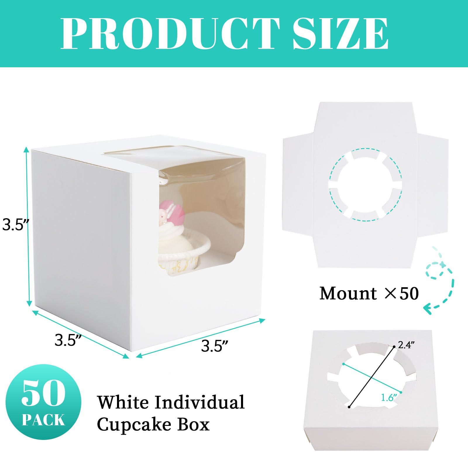 25 Pcs Cupcake Boxes Individual Cupcake Containers Pre-Assembled Single Cupcake Boxes 3.5"x3.5"x3.5" with 25 Pcs Inserts for Cupcakes Muffins Party Favors(Brown)