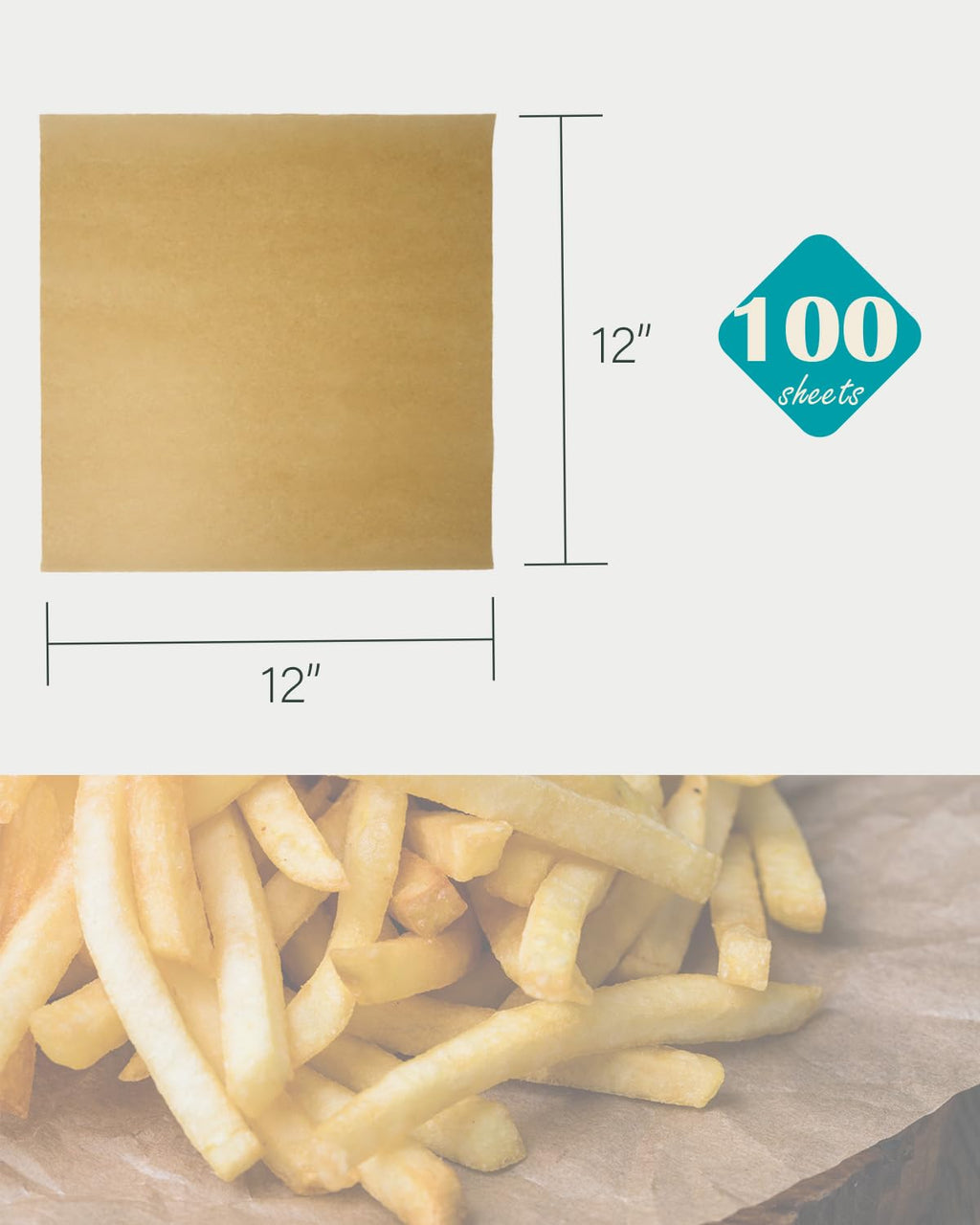 BakeChoice 12" x 12" Parchment Paper Square Kraft Deli Wrap Sheets (100 Pack) - Food Liners for Trays, Baskets - Ideal for Air fryer, Oven, Microwave, Restaurant Supplies for Sandwiches, Fried Snacks