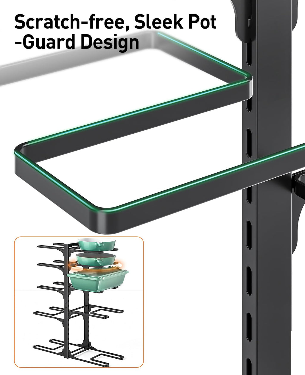 ORDORA Pots and Pans Organizer for Cabinet 16.61 Height, 8 Tier Pot Organizers Rack with 3 DIY Methods, Adjustable Pan Organizer under Cabinet Kitchen Organization and Storage