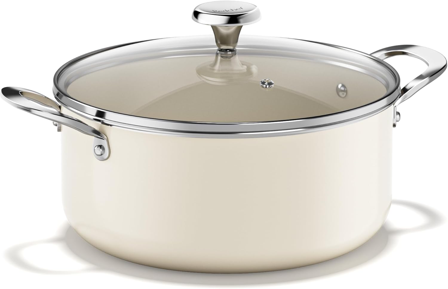 Redchef 5 QT Ceramic Stock Pot with Lid, 3.5QT Small Saucepan Stay-Cool Handles, Compatible All Stovetops, PFAS PFOA & PTFE Free (Beige)