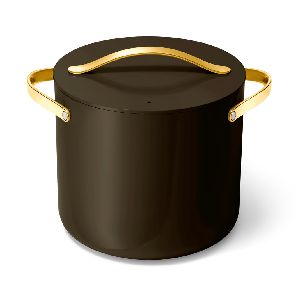 Caraway Stock Pot - 12 Qt Ceramic Coated With Lid - Free From Forever Chemicals - Large for Bigger Batches - Cream