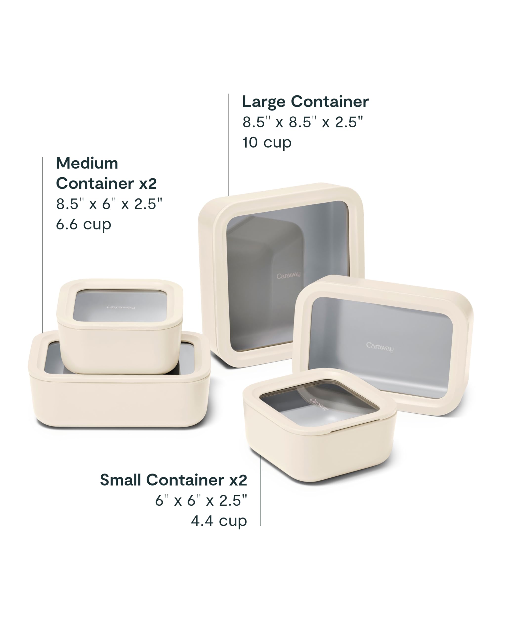 Caraway 13pc Glass Food Storage Container Set - Easy to Store, Non Toxic Lunch Box - with Glass Lids - Includes Storage Organizer - Cream