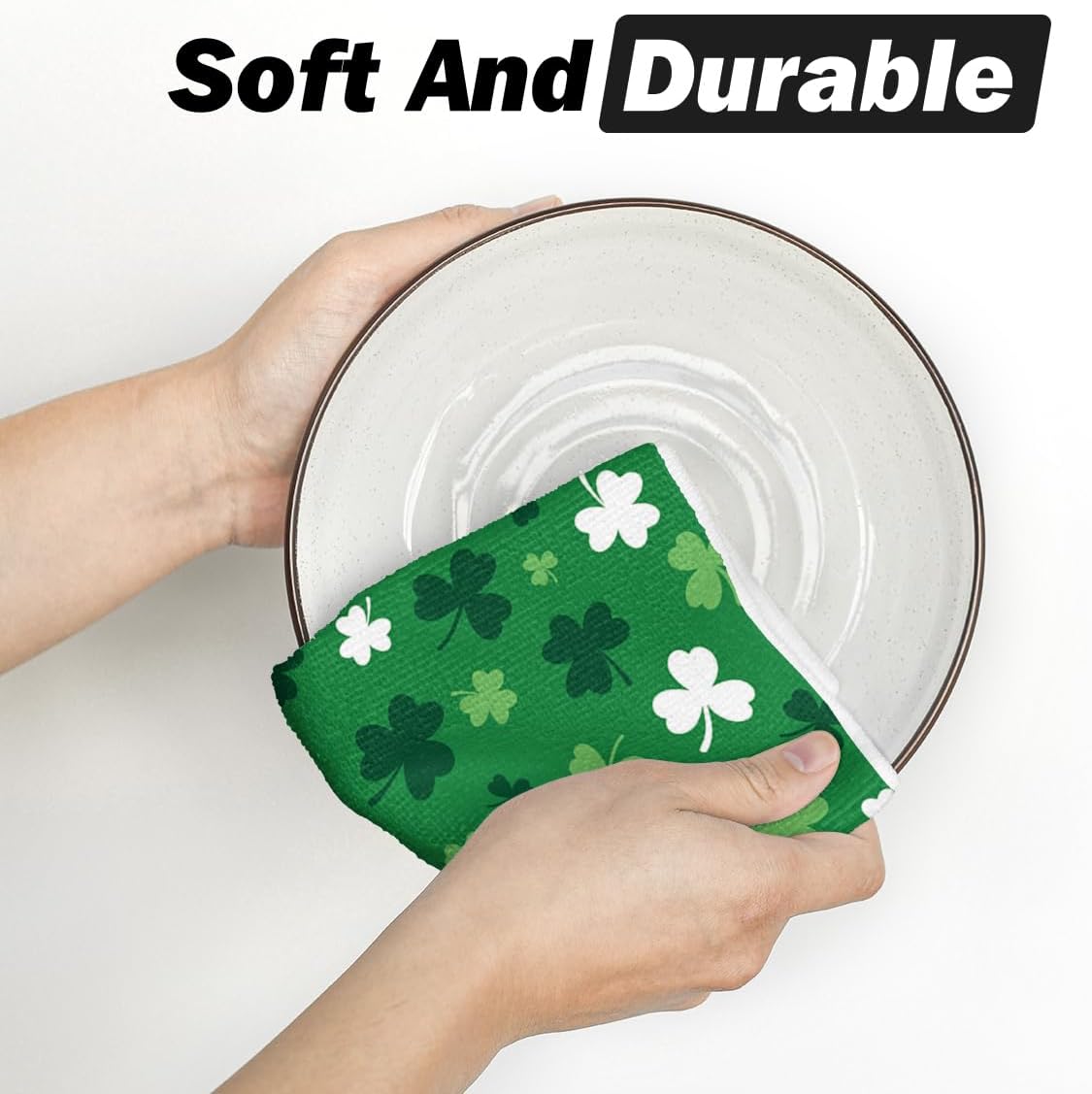 Artoid Mode Green Clover Shamrock St. Patrick's Day Kitchen Towels Dish Towels, 18x26 Inch Farmhouse Holiday Spring Decoration Hand Towels Set of 2