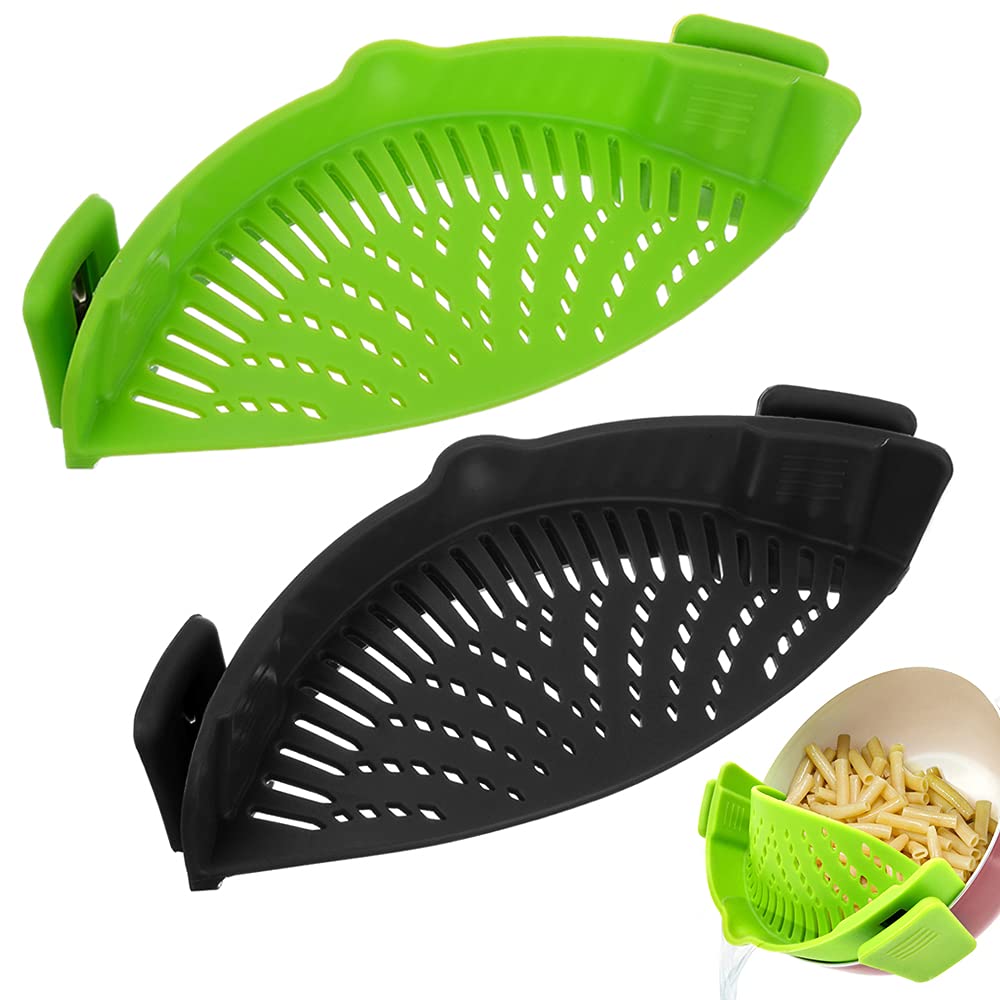 YEVIOR Clip on Strainer for Pots Pan Pasta,Silicone Food Pan Strainer | Food-grade BPA-free,Kitchen Food Strainer for Spaghetti, Pasta,Vegetable Fruits Fits All Bowls and Pots (Green)