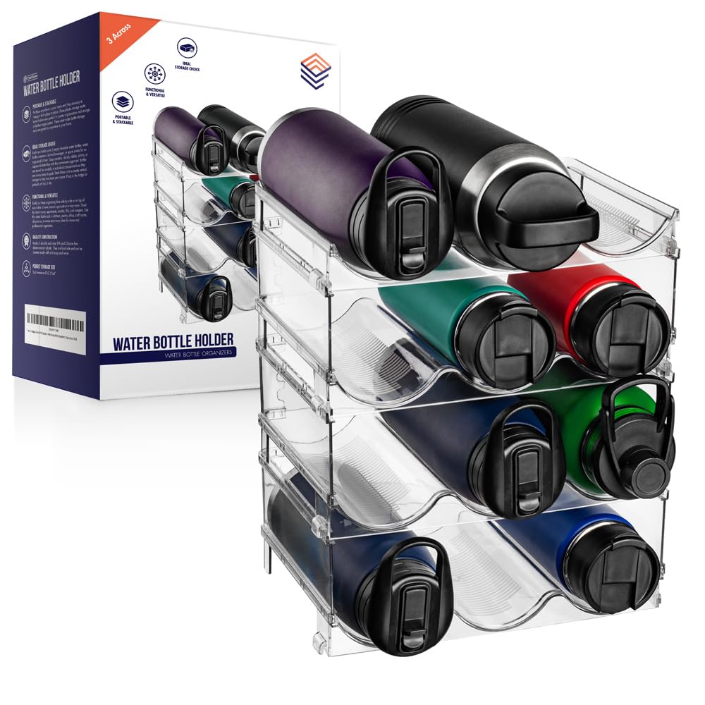 ClearSpace Water Bottle Organizer for Cabinet – Stackable Water Bottle Holder for Cabinet or Wine Rack for Home Organization Storage – Drink Organizer for Fridge, Kitchen Organization, 4 Pack