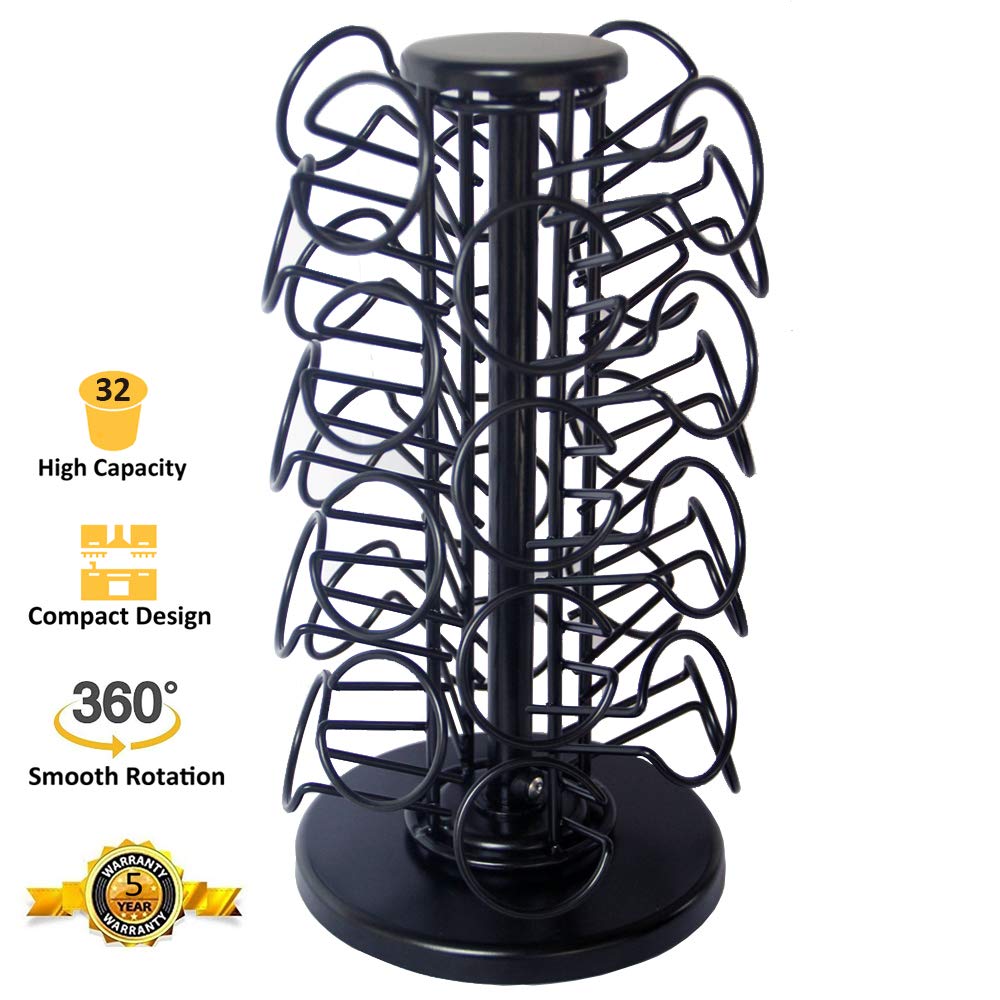K Cup Holders,K Cup Holder, K Cups Holder,K Cup Carousel, Coffee Pods Holder Storage Organizer Stand,No Assembly Required,Black (Capacity of 40 Pods, Black)