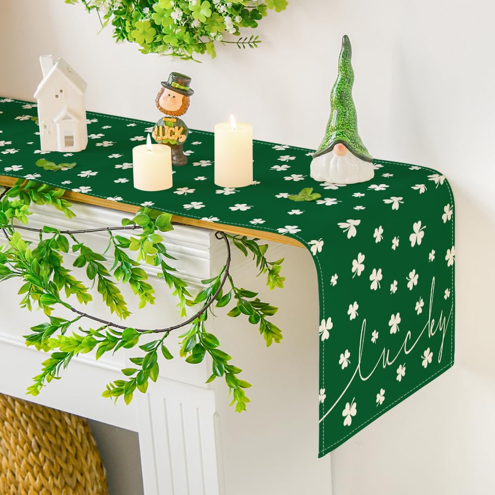 Artoid Mode Beige Lucky Shamrock St. Patrick's Day Table Runner, Seasonal Spring Holiday Kitchen Dining Table Decoration for Indoor Outdoor Home Party Decor 13 x 72 Inch