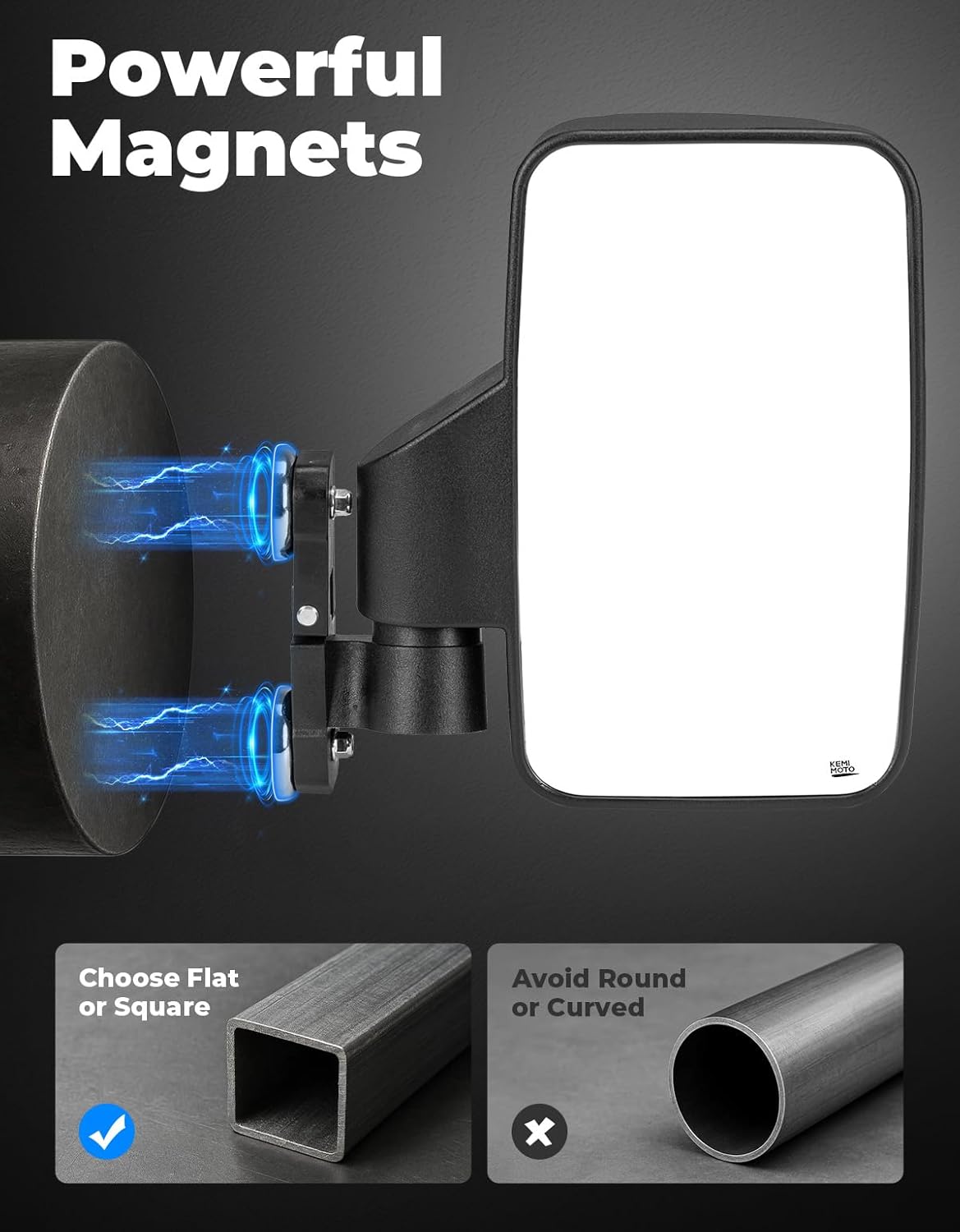 KEMIMOTO Magnetic Golf Cart Side Mirrors, No Drilling Magnetic Tractor Mirrors, Universal Rear View Mirror for Tractors, Forklifts, Lawn Movers, Golf Carts, Small Dozers, Lift Trucks