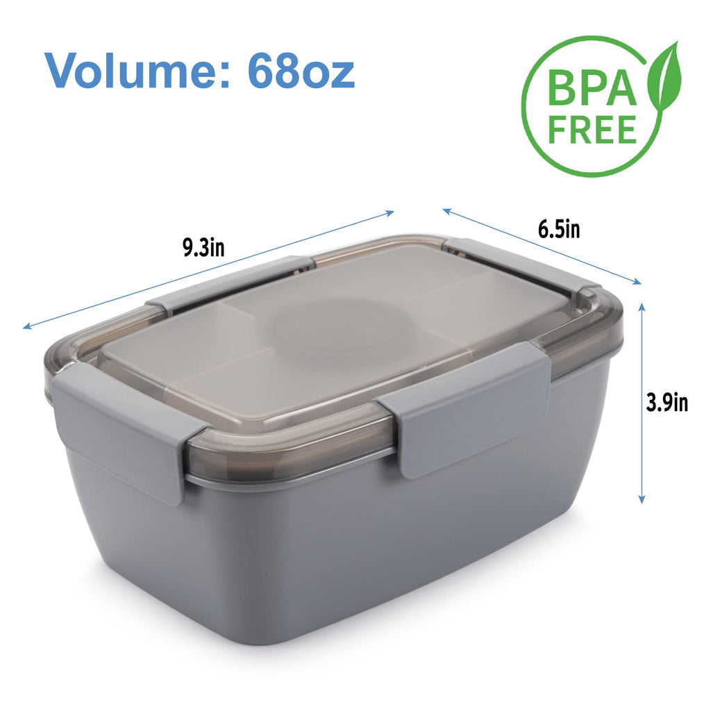 Freshmage Salad Lunch Container To Go, 52-oz Salad Bowls with 3 Compartments, Salad Dressings Container for Salad Toppings, Snacks, Men, Women (Blue)