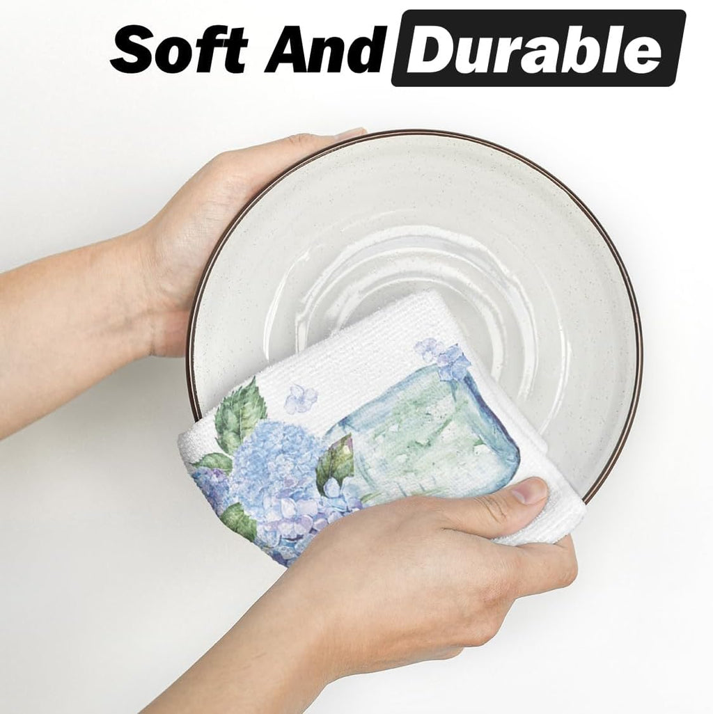 Artoid Mode Hydrangea Vase Butterfly Spring Kitchen Towels Dish Towels, 18x26 Inch Summer Flowers Holiday Decoration Hand Towels Set of 2