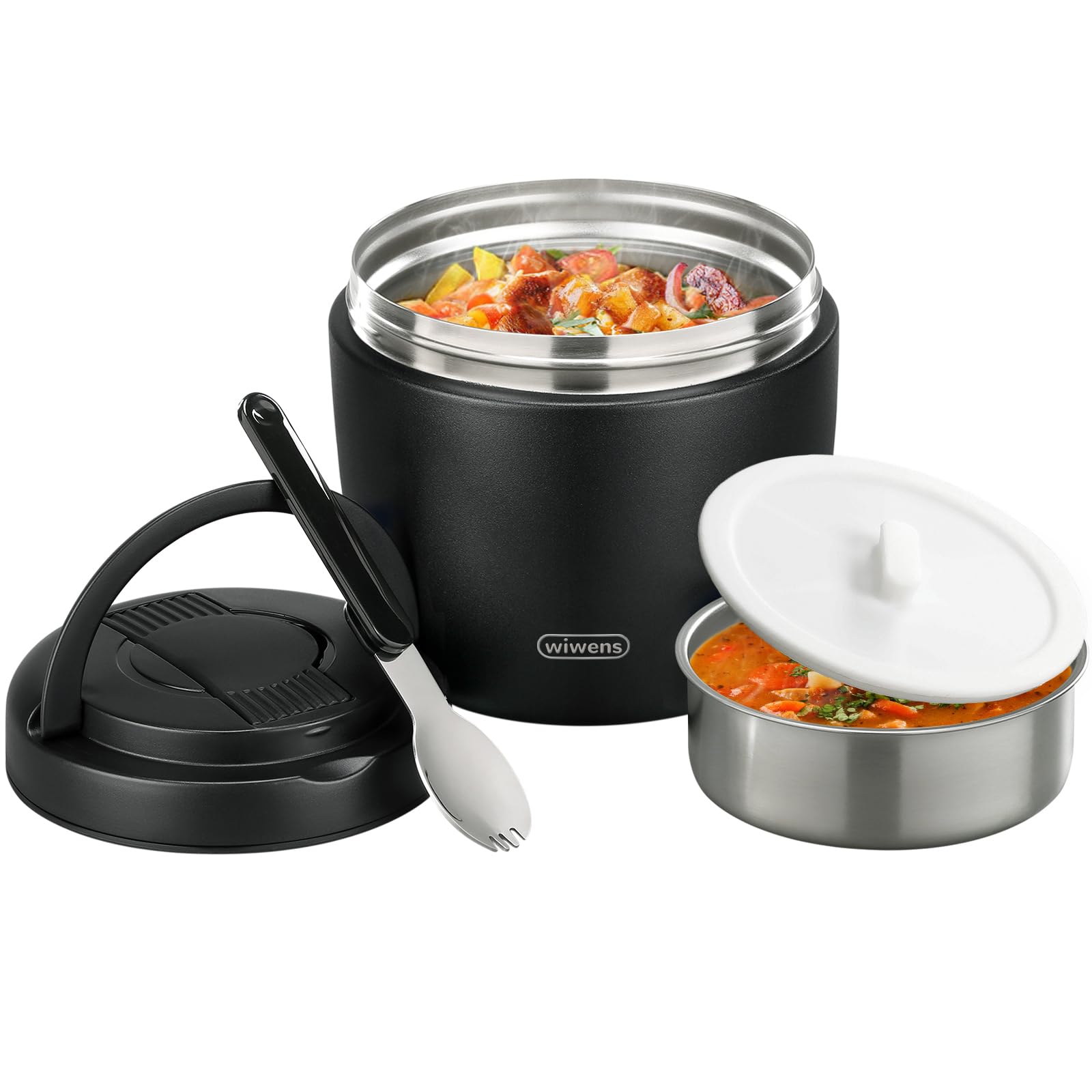 Thermo Food Jar for Hot Food Adults 32OZ Soup Thermo Lunch Containers Wide Mouth Vacuum Insulated Stainless Steel Leakproof Bento Box with Spoon (Black)