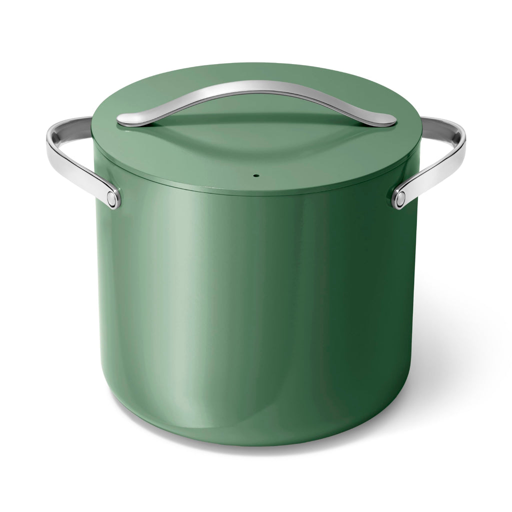 Caraway Stock Pot - 12 Qt Ceramic Coated With Lid - Free From Forever Chemicals - Large for Bigger Batches - Cream