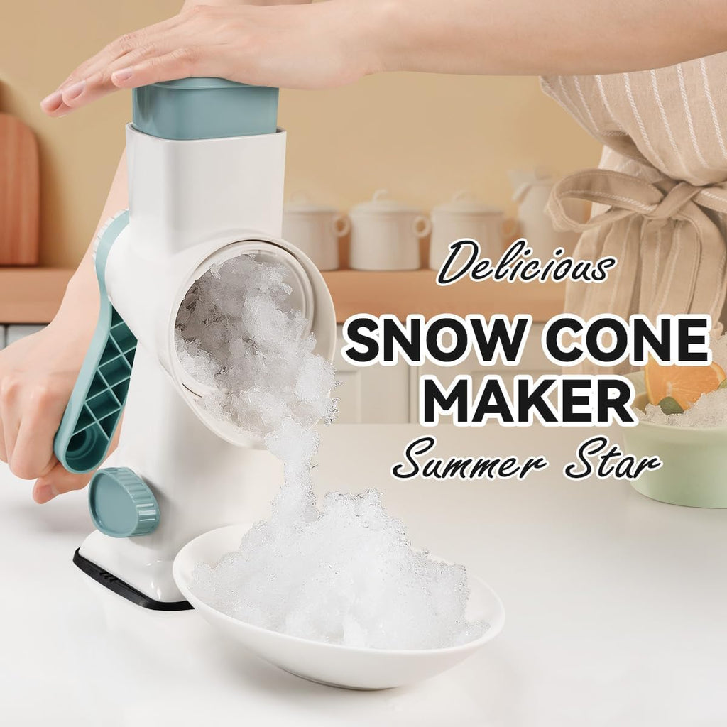 KEOUKE Rotary Ice Shaver Manual White - Stainless Steel Blade, Quick Labor-Saving Handle, Safe Stable Suction Base, Home Using Snow Cone Machine for All Ice Cubes