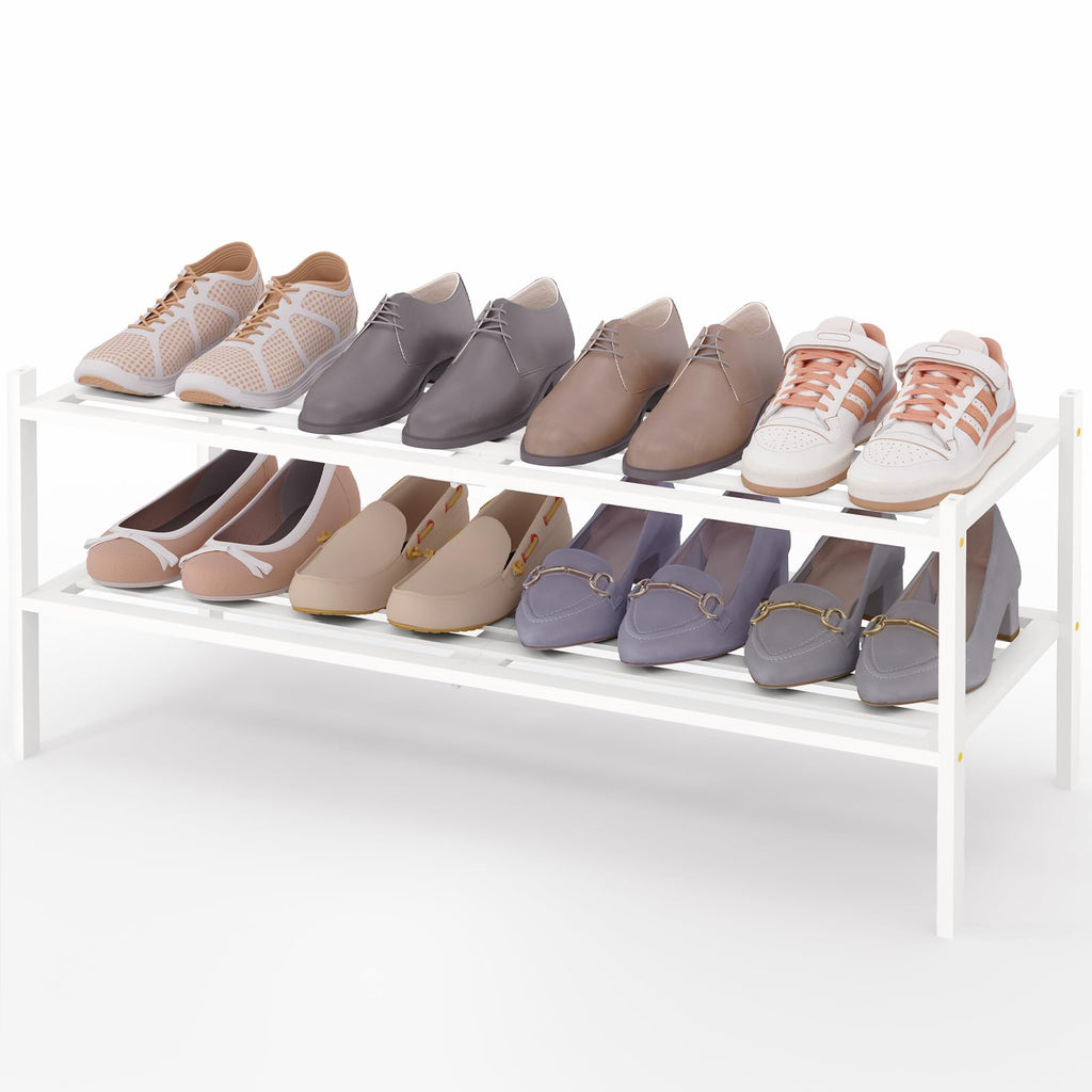 Smiry Bamboo Shoe Rack 3-Tier, Stackable Wooden Shoe Organizer for Entryway & Closet, Free Standing Wood Shoe Storage Shelf for Front Door & Small Spaces, Natural