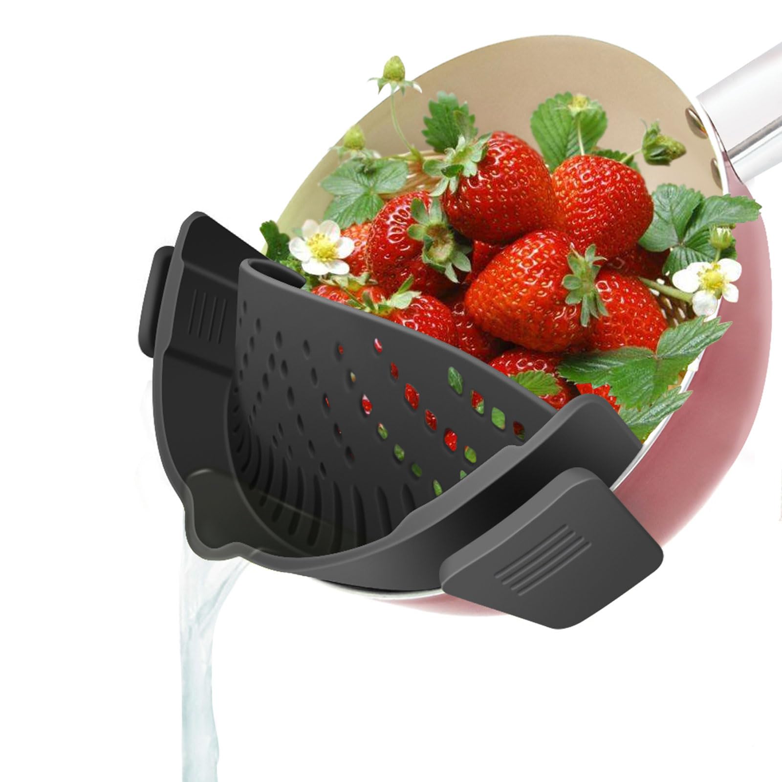 YEVIOR Clip on Strainer for Pots Pan Pasta,Silicone Food Pan Strainer | Food-grade BPA-free,Kitchen Food Strainer for Spaghetti, Pasta,Vegetable Fruits Fits All Bowls and Pots (Green)