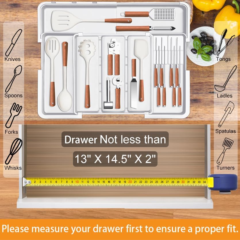 Homecor Silverware Drawer Organizer Utensil Drawer Organizer for Kitchen White