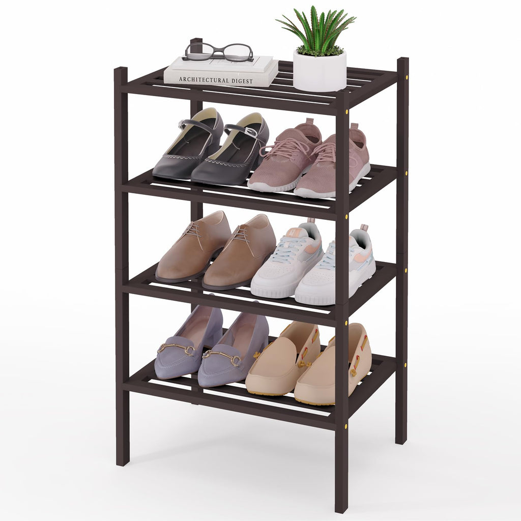 Smiry Bamboo Shoe Rack 3-Tier, Stackable Wooden Shoe Organizer for Entryway & Closet, Free Standing Wood Shoe Storage Shelf for Front Door & Small Spaces, Natural