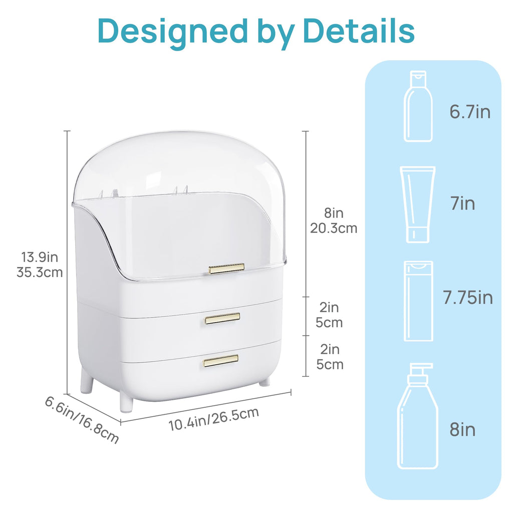 Vtopmart 3-Tier Skincare Makeup Organizer with Drawers for Vanity and Bathroom Countertop, Large Cosmetic Storage Box Case for Dresser, with Non-Slip Base