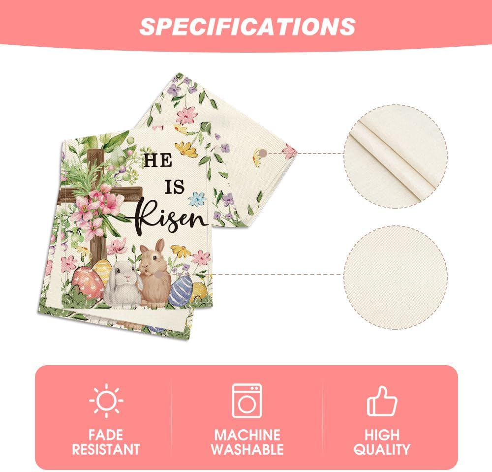 Artoid Mode Bunny Rabbits Eggs He is Risen Easter Table Runner, Seasonal Spring Kitchen Dining Table Decoration for Home Party Decor 13x72 Inch