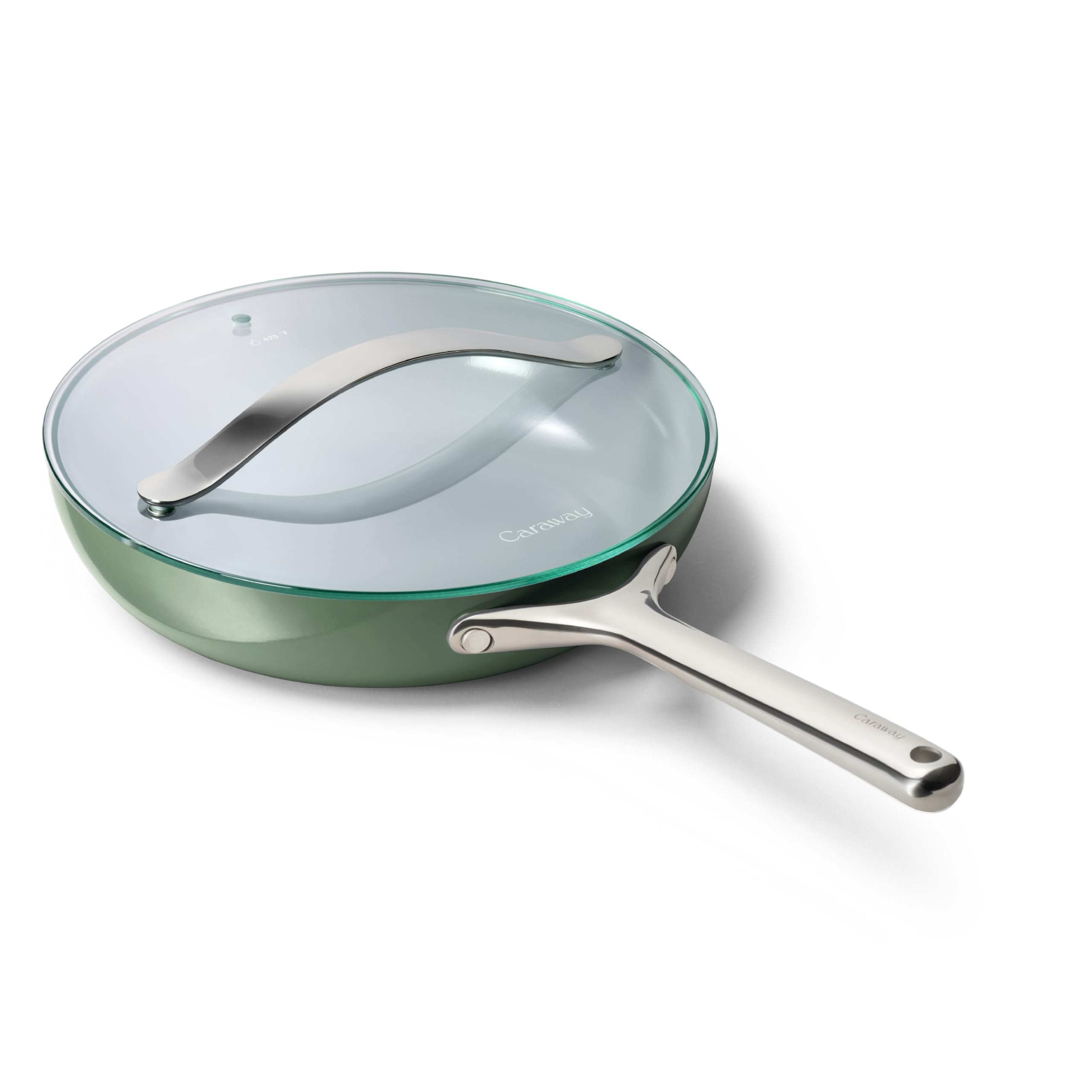 Caraway Nonstick Ceramic Frying Pan With Glass Lid (2.7 qt, 10.5") - Non Toxic, PTFE & PFOA Free - Oven Safe & Compatible with All Stovetops (Gas, Electric & Induction) - Cream