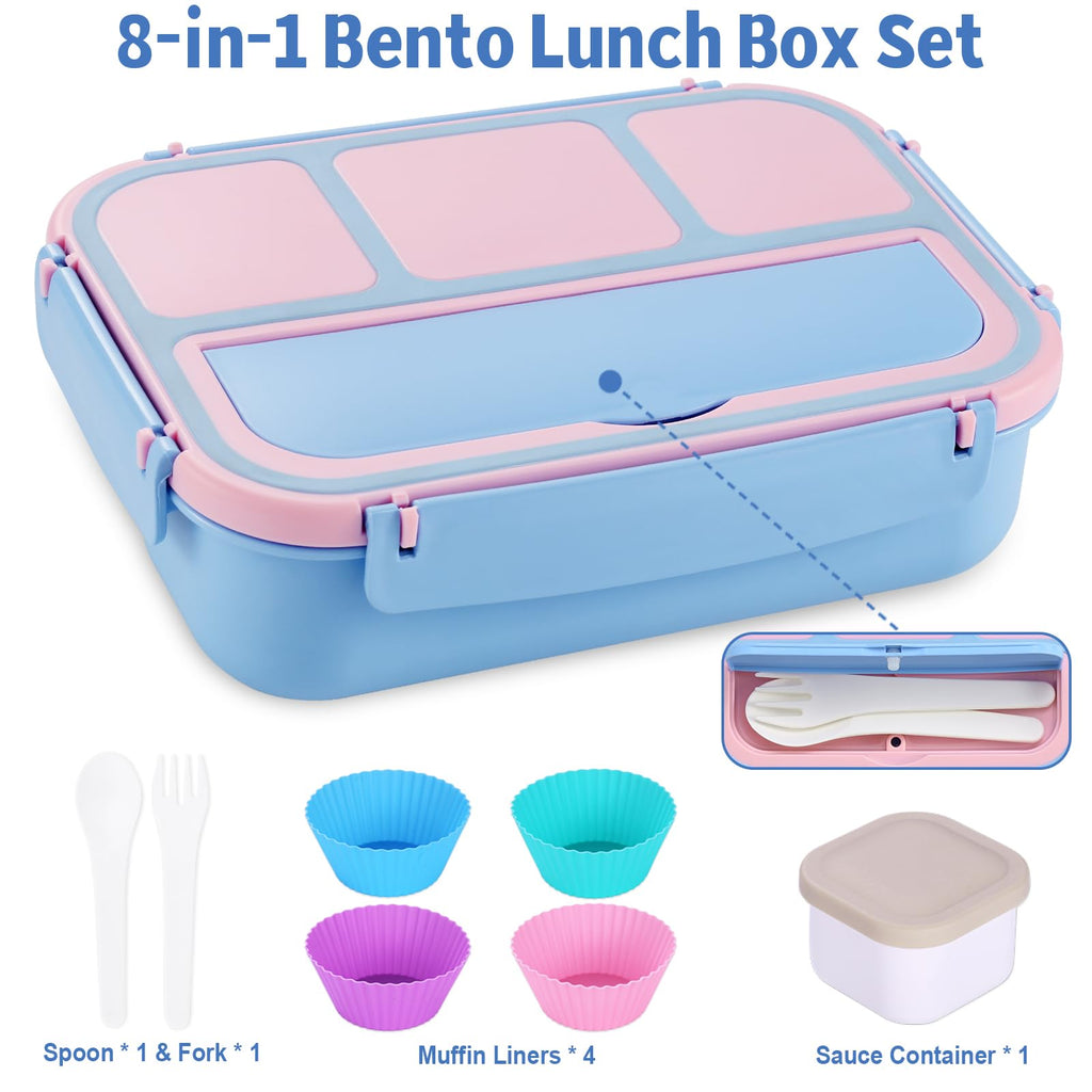 Bento Box Adult Lunch Box, Containers for Adults Men Women with 4 Compartments, Lunchable Food Container with Utensils, Sauce Jar, Muffin Liners, 40 Oz/5 Cup, Microwave & Dishwasher Safe, Brown