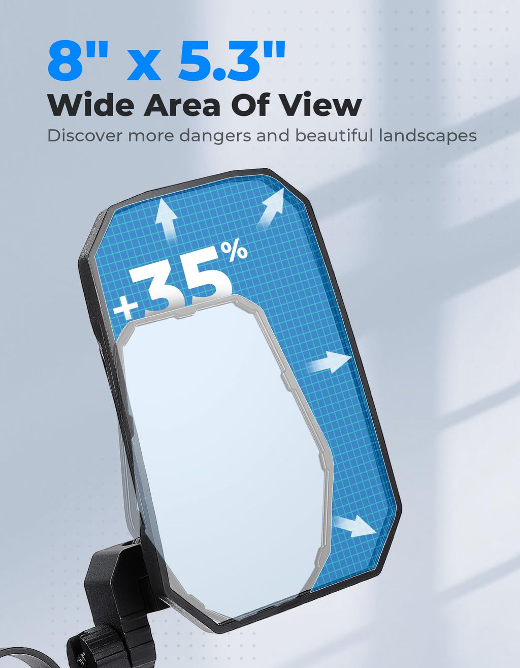 KEMIMOTO UTV Side Mirrors, 2025 New Pattern Aluminum 8" x 5.3" Wide View for 1.65-2 inch Roll bar Compatible with Polaris RZR/Can Am X3/Pioneer/Talon/Teryx/CFMOTO Fit Big UTV No Vibrate & Wobble
