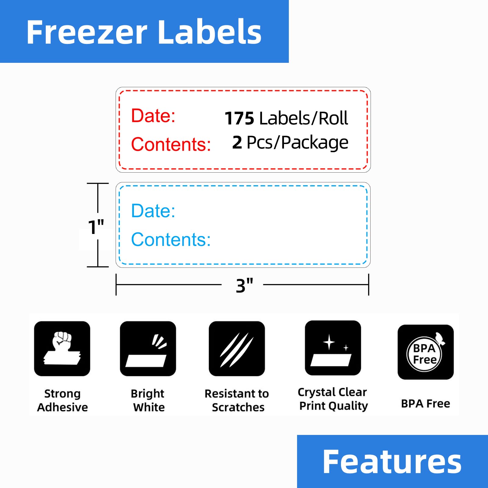 500 Pcs 1" x 3" Freezer Refrigerator Food Labels, Removable Adhesive, Water Oil Resistant, No Residue Food Storage Containers Labels Perfect for Monitoring Your Food in Kitchen