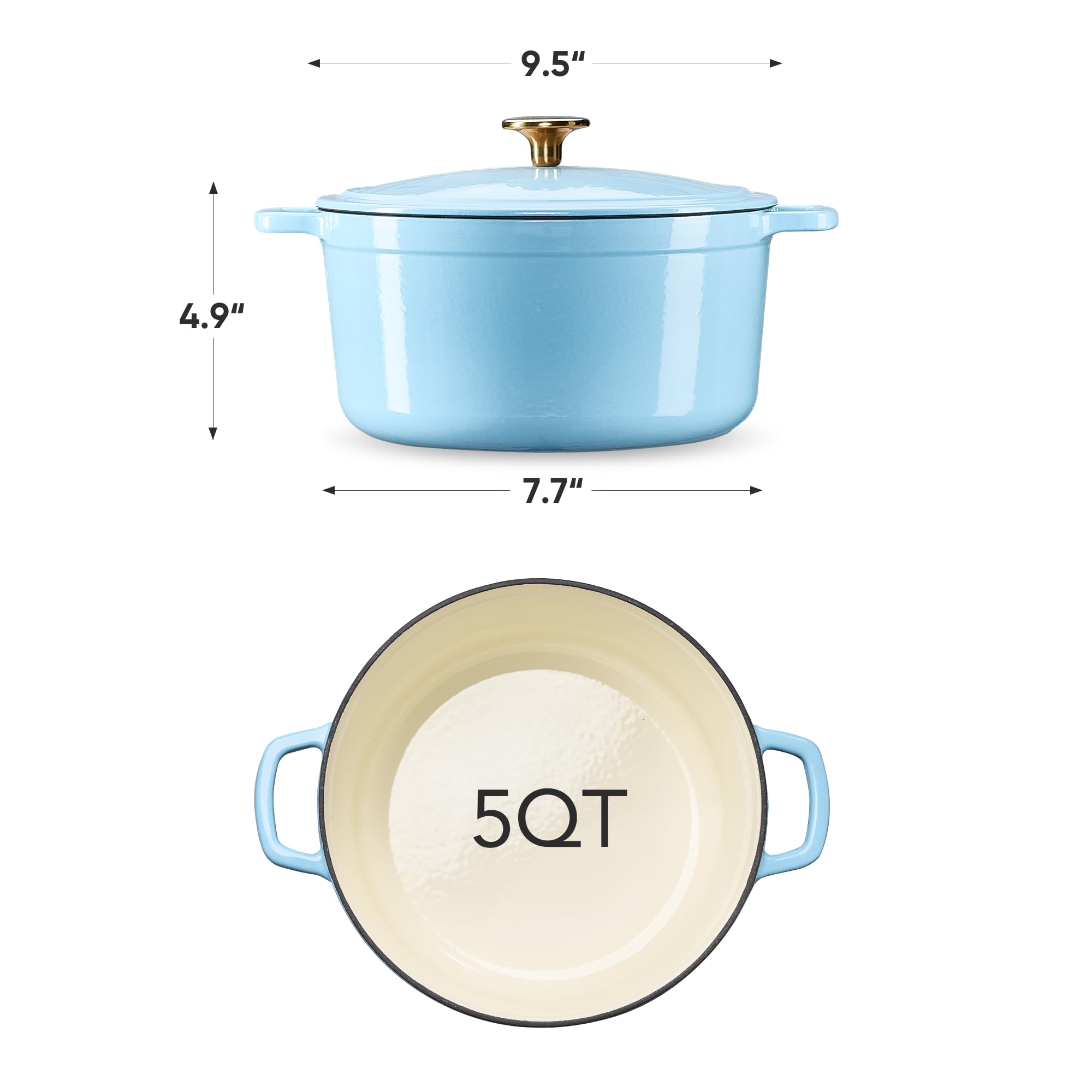 CAROTE 7QT Enameled Cast Iron Dutch Oven Pot with Lid, Heavy-Duty Dutch Ovens for Sourdough Bread Baking, Braising, Stews, Roasting, Healthy & Non-Toxic, Dual Handles, All Stovetop Compatible, Oven Safe up to 500° F, Cream White