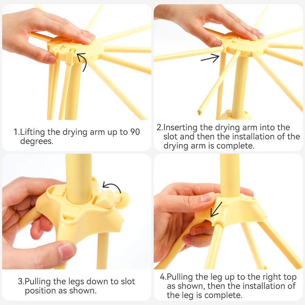 KEOUKE Collapsible Pasta Drying Rack - Foldable 10-Rod Pasta Dryer, Compact & Sturdy Design for Homemade Spaghetti Noodles, Easy Storage, Plastic