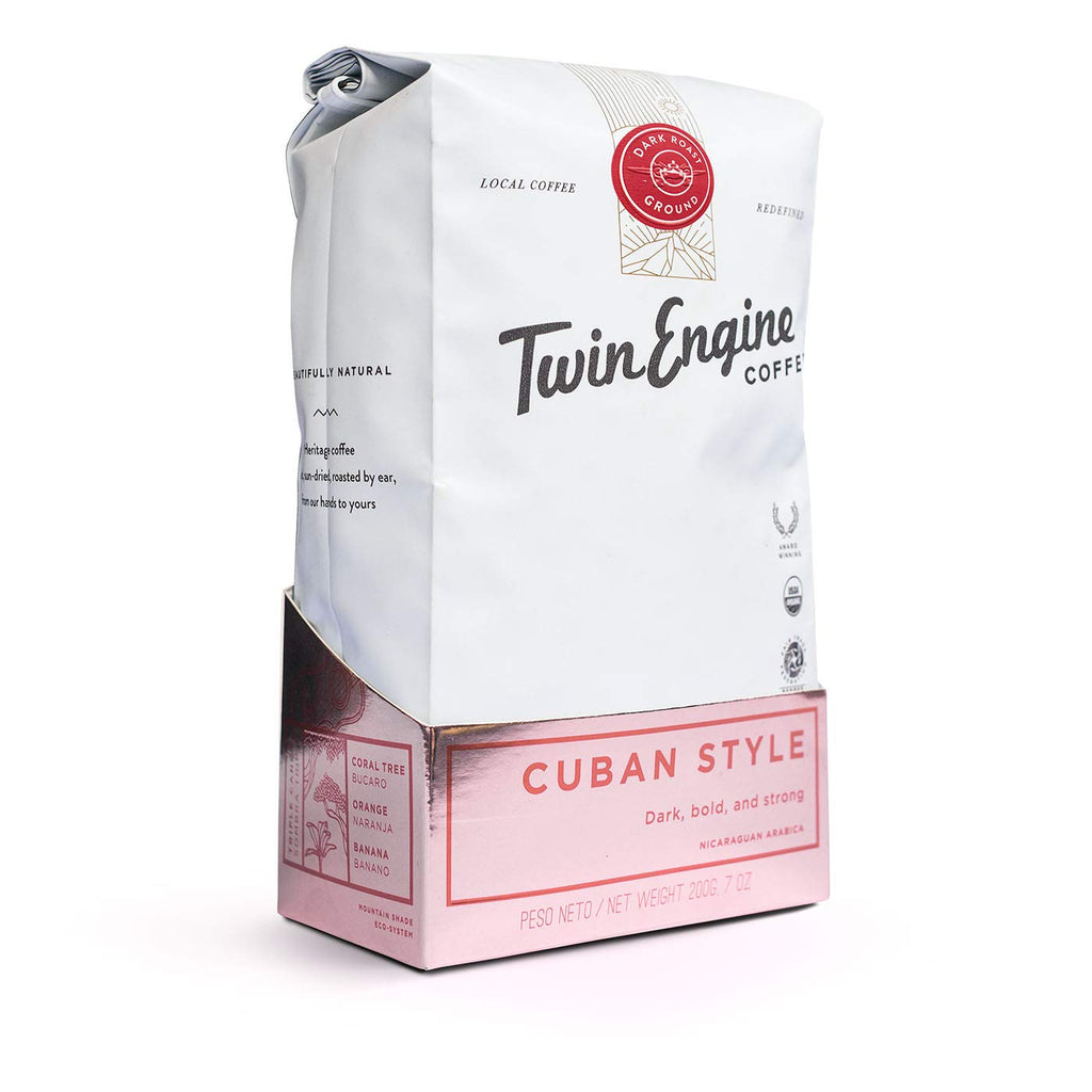 Twin Engine Coffee CUBAN STYLE - Dark Roast, Whole Bean, Nicaraguan Coffee blended and roasted in the Cuban Style, 200g 7.05oz | Rich Specialty Coffee packaged at the source | Traditional Style