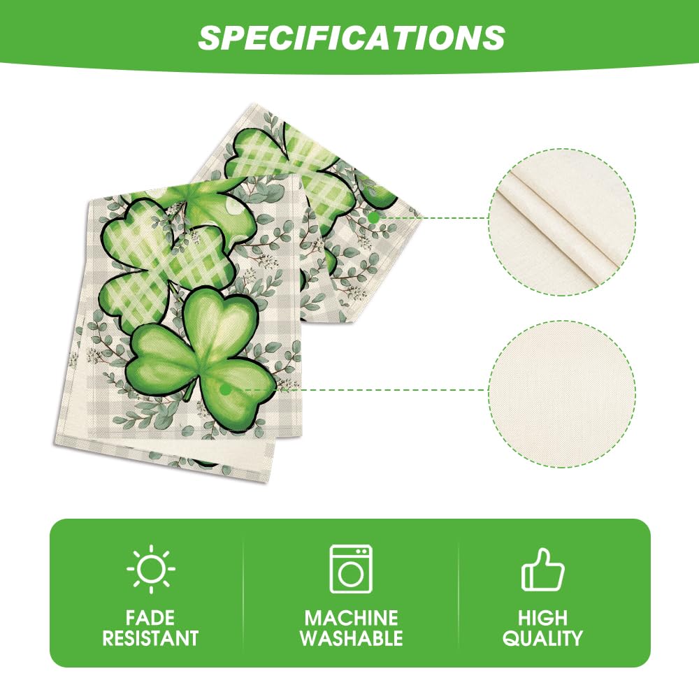 Artoid Mode Clover Shamrocks Eucalyptus Buffalo Plaid St.Patrick's Day Table Runner, Seasonal Kitchen Dining Table Runner for Home Party Decor 13x72 Inch