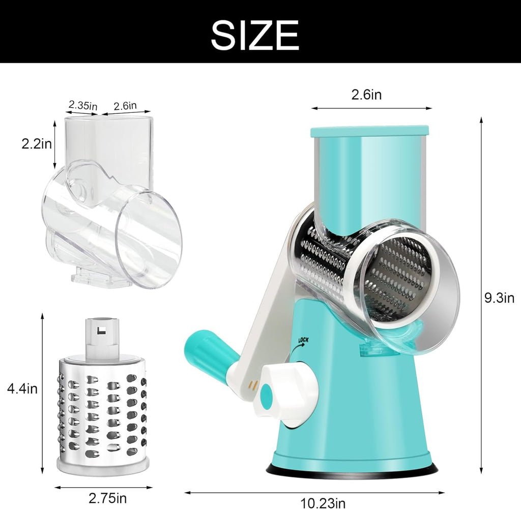 Cambom 5 in 1 Rotary Cheese Grater Hand Crank Cheese Shredder for Fresh Cheese, Vegetable, Nuts,Non-slip Suction Base, Black