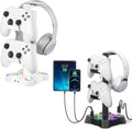 KDD Gaming RGB Headphones Stand & RGB Headphone Stand with USB Charger - Rotatable Headset Stand with 9 Light Modes - Headphone Holder with 2 USB Charging Ports and 3 AC Outlets