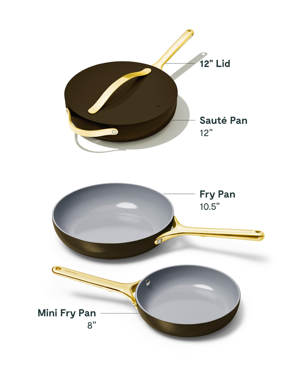 Caraway 4-Piece Fry Pan Set - Non-Stick Frying Pans (10.5” & 8”) & Non-Stick Sauté Pan - Non Toxic, PTFE & PFOA Free - Oven Safe & Compatible with All Stovetops (Gas, Electric & Induction) - Cream