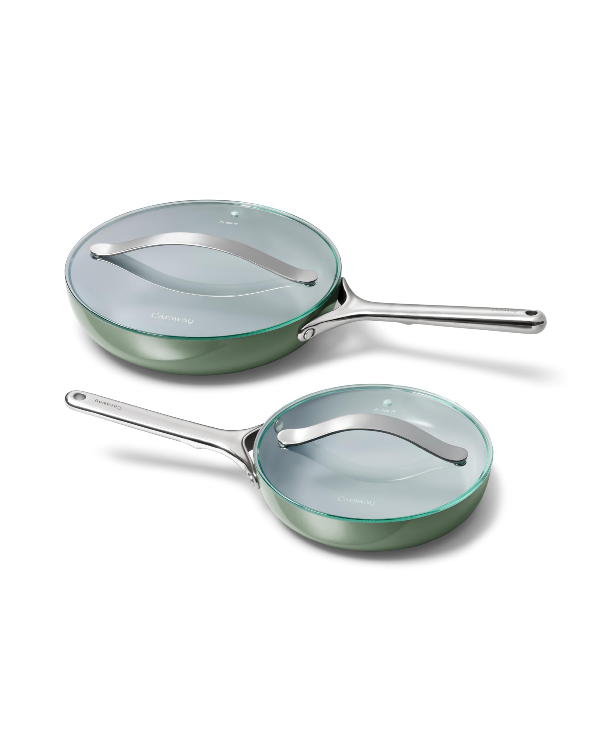 Caraway Nonstick Ceramic Frying Pan With Glass Lid (2.7 qt, 10.5") - Non Toxic, PTFE & PFOA Free - Oven Safe & Compatible with All Stovetops (Gas, Electric & Induction) - Cream