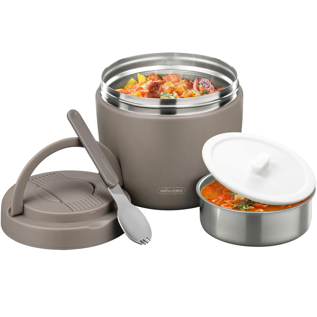 Thermo Food Jar for Hot Food Adults 32OZ Soup Thermo Lunch Containers Wide Mouth Vacuum Insulated Stainless Steel Leakproof Bento Box with Spoon (Black)